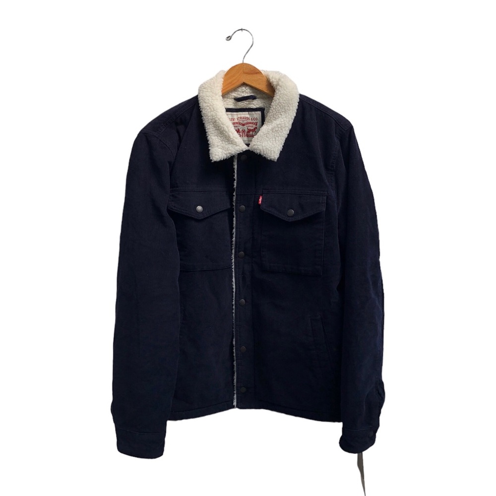 SOLD 💰 LEVIS MEN TRUCKER JACKET - Blue Corduroy, Sherpa Lined Medium - NWT